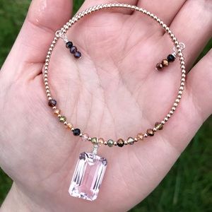 Pink Topaz Rose Gold Filled Beaded Bangle Bracelet
